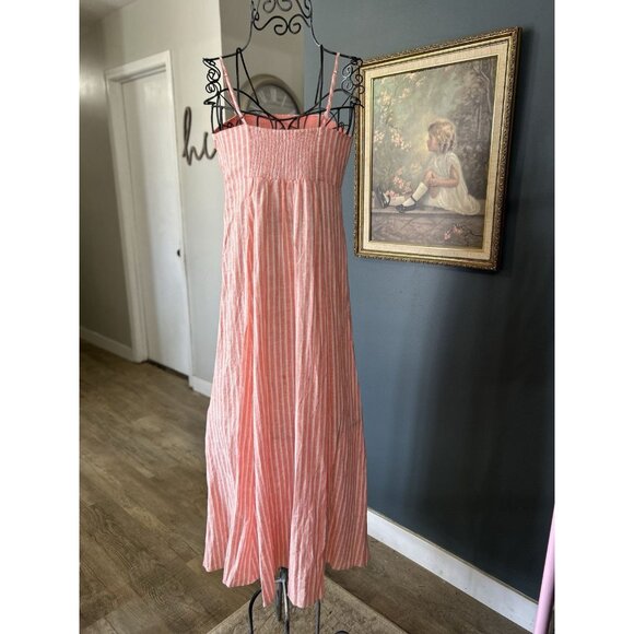 GAP Linen Blend Empire Waist Maxi Orange Coral Stripe Dress Size 0 Petite - Picture 2 of 8